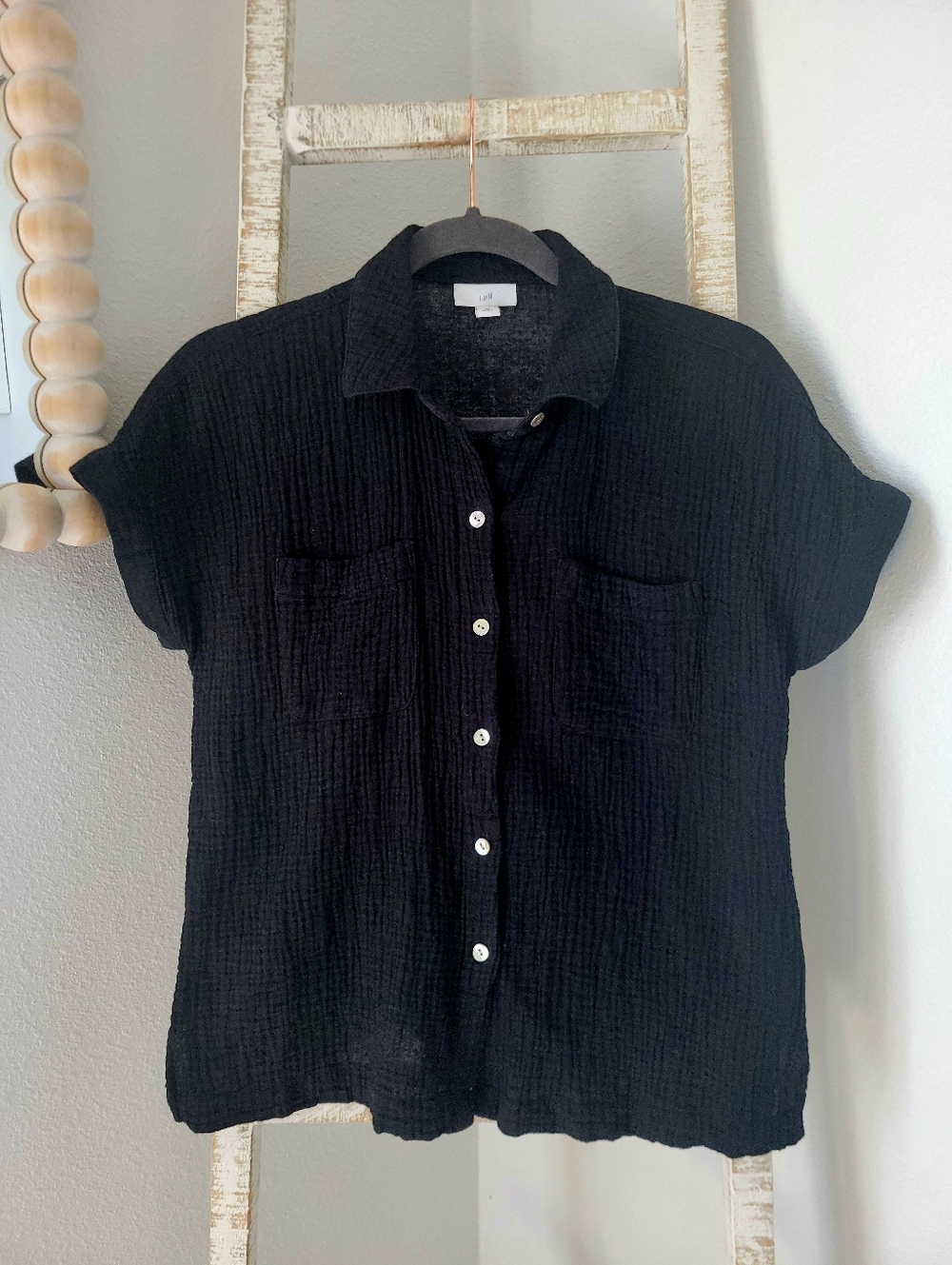 J. Jill 100% Cotton Black Double Gauze Petite XS Button Up - Picture 2 of 6